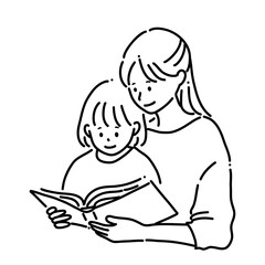 絵本を読む親子＿線画