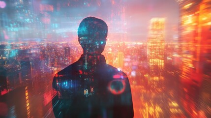 Double exposure of business theme hologram drawing and city veiw background. Concept of success 