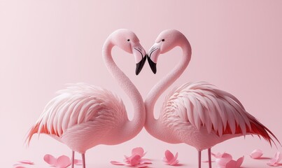 Fototapeta premium Flamingos form a heart studio photography pink close-up love