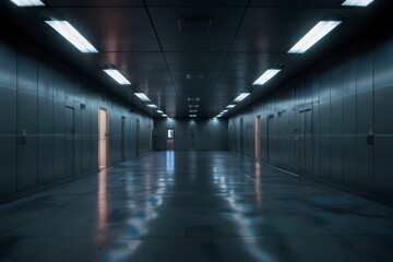 Sterile hospital corridor fluorescent lights.