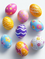Fototapeta premium Illustration of easter eggs with colorful designs on a white background