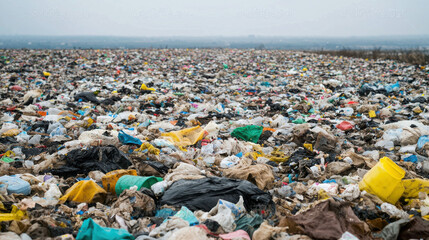 Vast Landfill Stretching As Far As The Eye Can See Under Overcast Sky