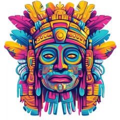 Vibrant Colorful Aztec Mask Artistic Design