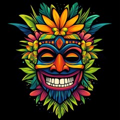 Vibrant Tropical Mask Adorned With Flowers and Leaves