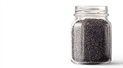 Glass Jar of Poppy Seeds with Clean White Background