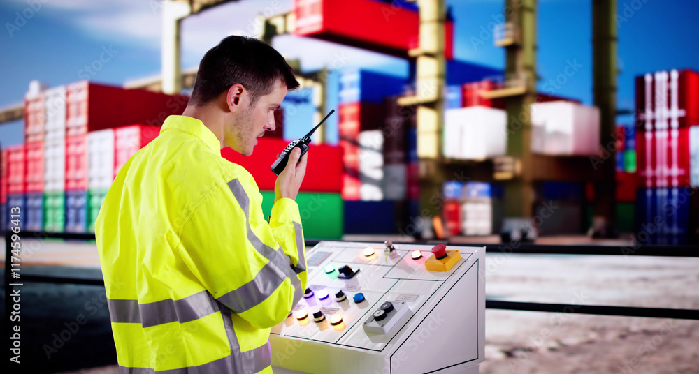 Poster logistic ship port control panel