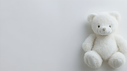 White Teddy Bear: A sweet and cuddly white teddy bear sits on a minimalist background, inviting a sense of innocence and warmth. The soft.