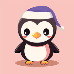 Cute cartoon penguin on a pink background