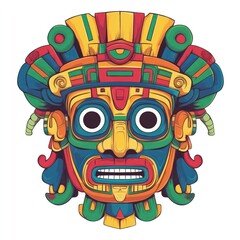 Colorful Aztec Mask Artistic Design Illustration
