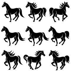 Running Horses Silhouettes icon set