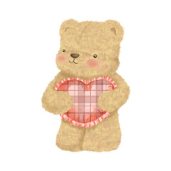 Hand drawn cute teddy bear. Element of teddy bear for decorate yore artwork. Teddy bear with heart shape.