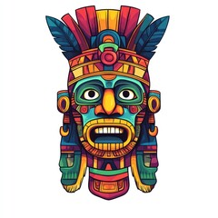 Vibrant Colorful Aztec Mask Tribal Art Design