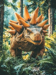 Obraz premium A realistic depiction of a spiky dinosaur in a lush forest setting.
