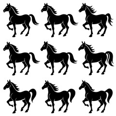 Seamless Pattern of Silhouetted Running Horses
