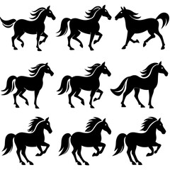 Seamless Pattern of Silhouetted Running Horses