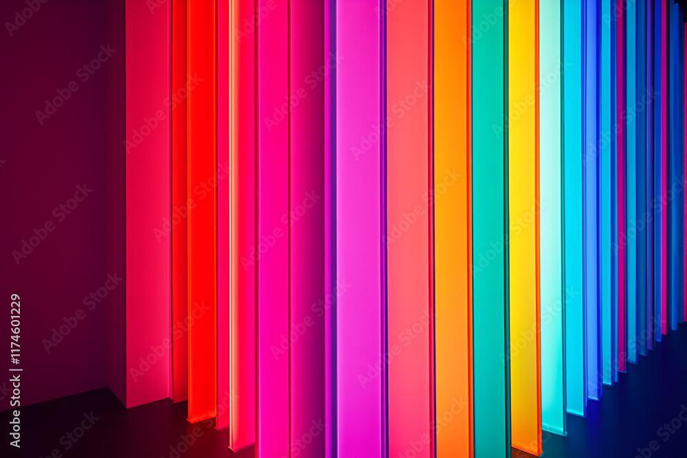 Poster neon spectrum: a vibrant array of colorful neon lights illuminate a sleek, modern space, creating a 