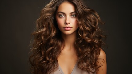 Naklejka premium Stunning Portrait of a Woman with Long, Luxurious Brown Curly Hair
