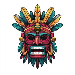 Colorful Tribal Mask with Feathers Adornment