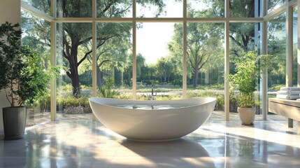 Modern Bathroom with a View of a Lush Garden
