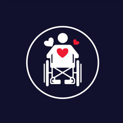 Wheelchair icon. Simple style. Chair, wheel, pictogram, disabled, handicap, web, injury, medical concept. Vector illustration