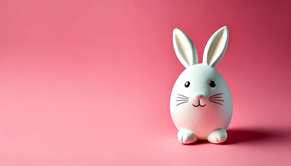 Obraz premium A white Easter bunny made from an egg rest on a pink background