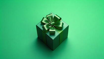Obraz premium Elegance in Green: Gift Box on Monochrome Background
