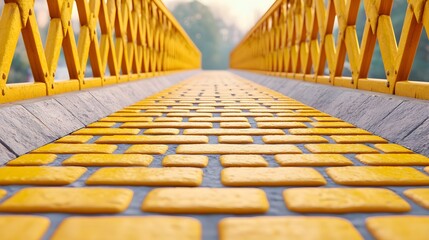 Yellow Brick Pathway on Bridge Leading to Dreamy Nature Scene