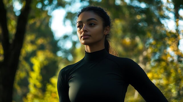 A woman jogging in a park with a determined look on her face, symbolizing the commitment to achieving fitness and health goals