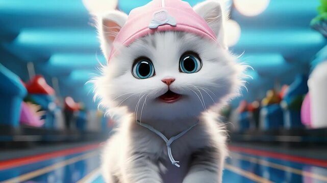 Charming feline: a lovable animated kitten capturing hearts with its endearing behavior, showcasing whimsy, innocence, and the joy of companionship in a heartwarming visual experience.