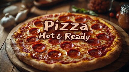 Cheesy pizza background with vibrant toppings, ideal for creating a delicious visual, suitable for marketing, comic book illustration style