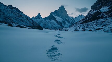 Naklejka premium Snow Covered Mountain Path Leading Towards Majestic Peaks