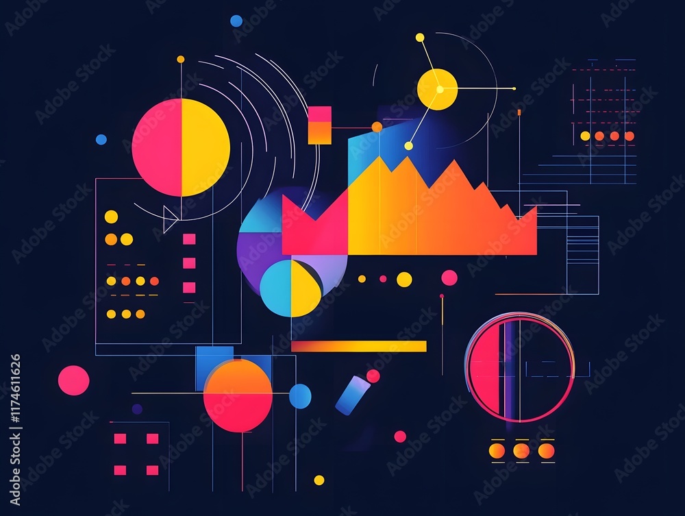 Poster a vibrant abstract design featuring geometric shapes and colorful patterns, ideal for presentations,