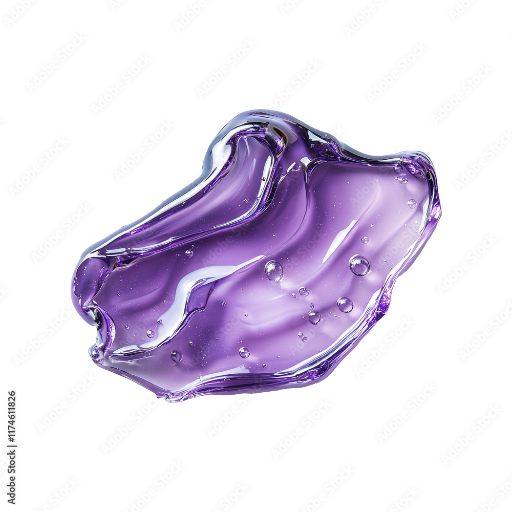 Poster top view of lavender purple gel with glossy texture and air bubbles, isolated on transparency backgr