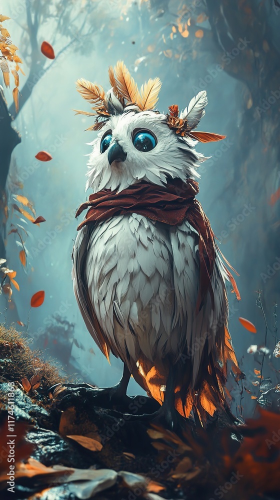 Wall mural Majestic Winter Owl in the Autumn Forest