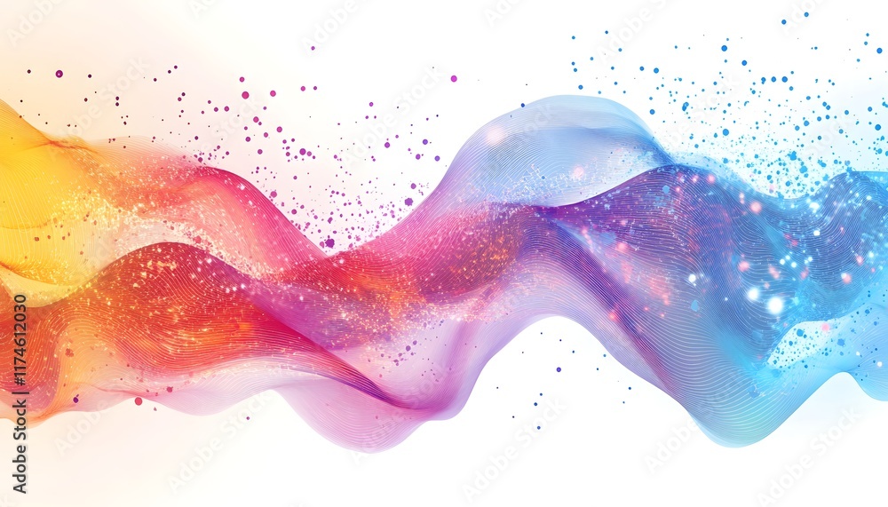 Poster a vibrant blend of colors creating a mesmerizing wave effect. this abstract design features soft gra