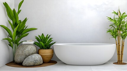 Modern Minimalist Bathroom with Natural Elements and Bath Tub