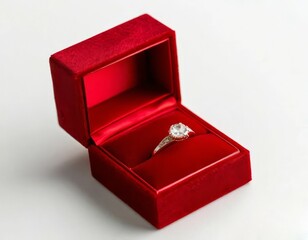 wedding rings in a red box Diamond ring in a velvet embrace, ring in a red box