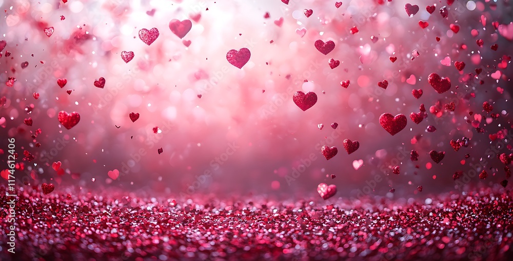Poster heart-shaped objects falling