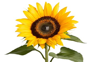 Naklejka premium Bright Yellow Sunflower Bloom against White Background