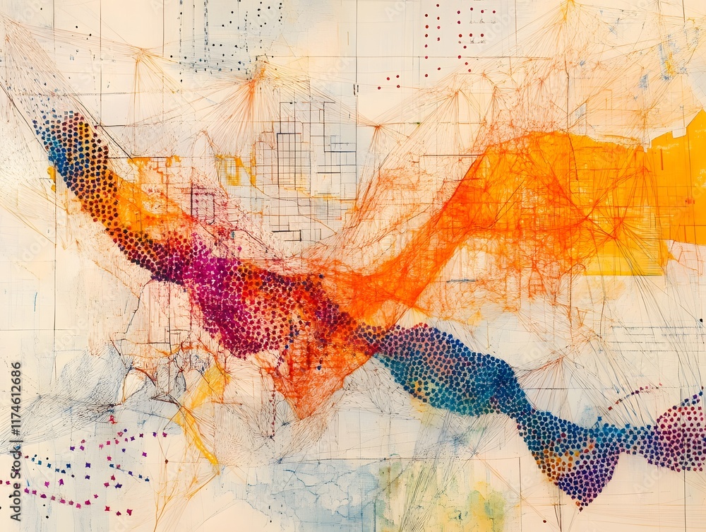 Poster an abstract composition featuring vibrant colors and dynamic shapes, creating a sense of movement an