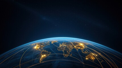Naklejka premium A globe with the lights on in the cities of the world