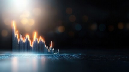 A graph of a stock market is shown with a bright orange line