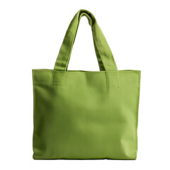 front view of green canvas tote bag with sturdy handles, isolated on transparency background, showcasing its simple and functional design