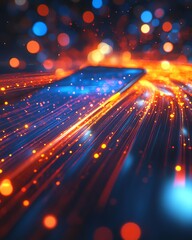Fototapeta premium A smartphone with glowing light trails and colorful bokeh effects