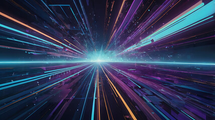 Obraz premium Futuristic Abstract Background with Neon Light Trails and Geometric 3D Patterns