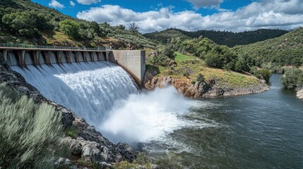 Water cascading over a concrete dam
