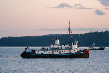 Evening views of ship in Port Townsend, Washington. 