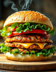 Tasty and appetizing hamburger cheeseburger