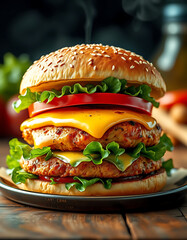 Tasty and appetizing hamburger cheeseburger