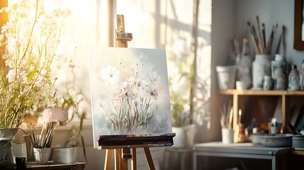 Artist Studio Still Life Featuring A Flower Painting